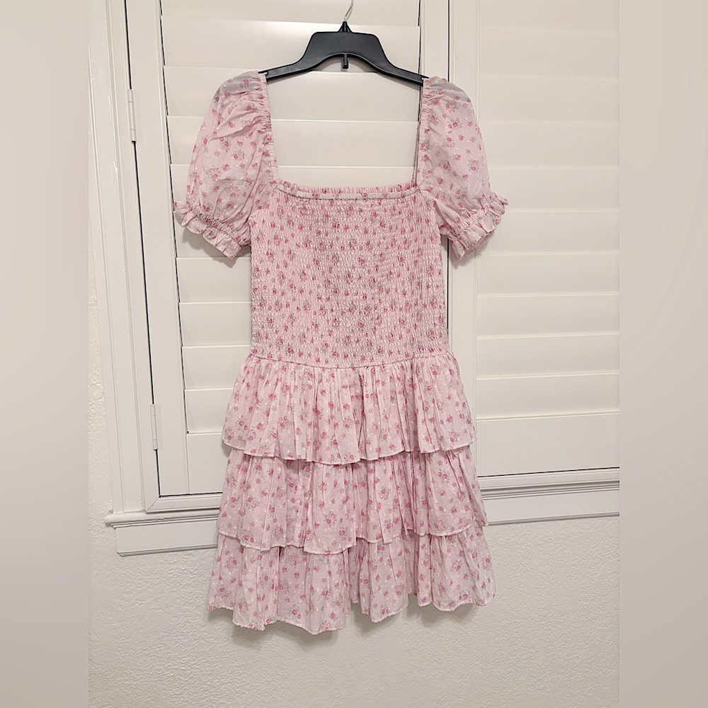 Altar'd State Pink Floral Tiered Mini Dress